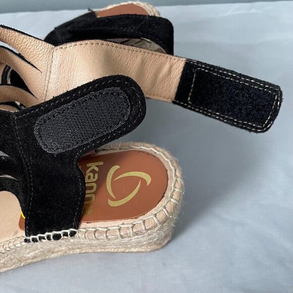 Kanna Made in Spain Espadrilles Size 9 Black Wedge Heels Jute Sandal Ankle Strap - Picture 7 of 11
